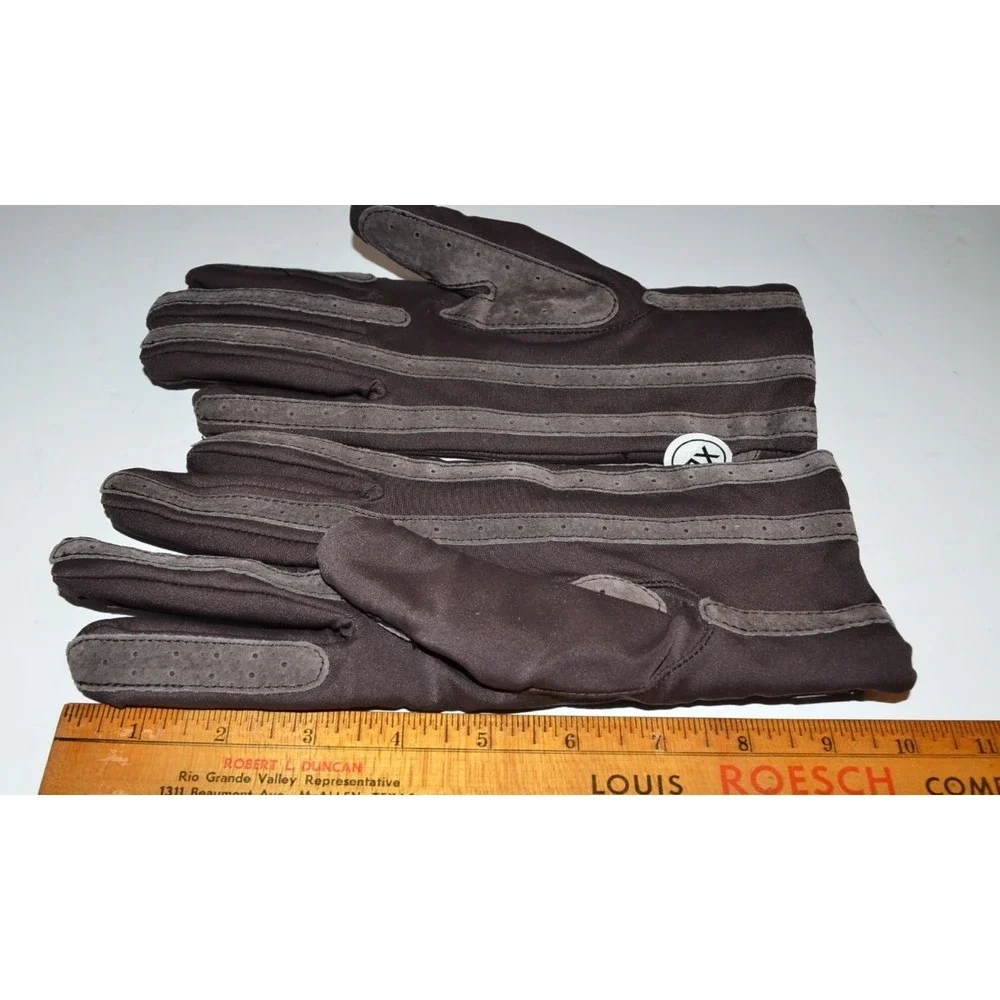 Isotoner XL Classic Stretch Gloves Knit Lined Suede Accent Brown NEW Women